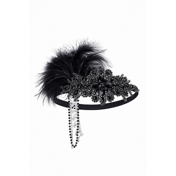 Women\'s 1920s Flapper Feather Headband with Rhinestones for Gatsby Party